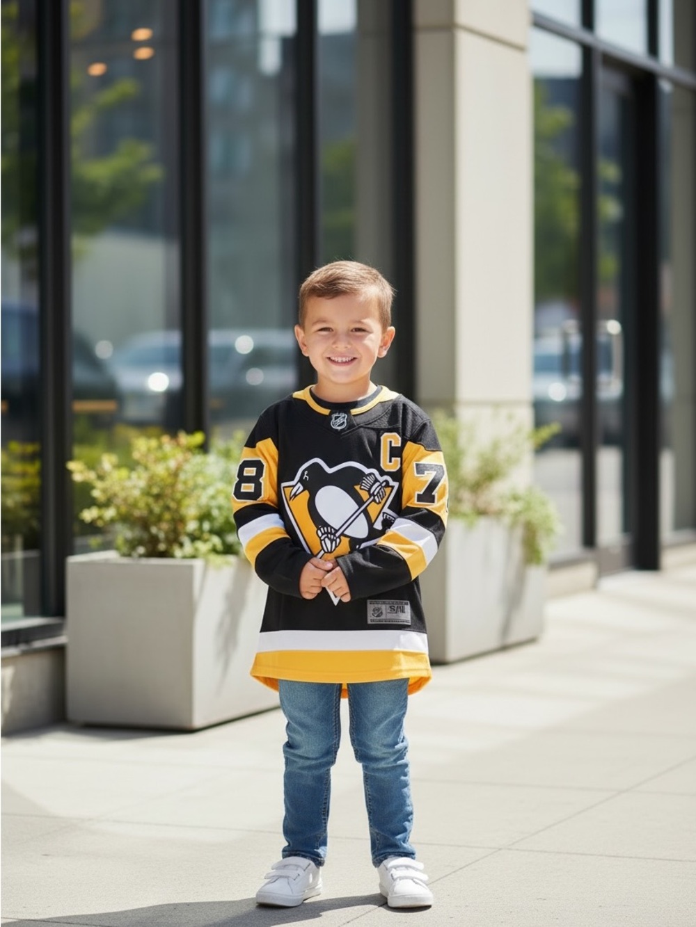 LPA Kids Black and Yellow Hockey Jersey with Penguin Crest NWT